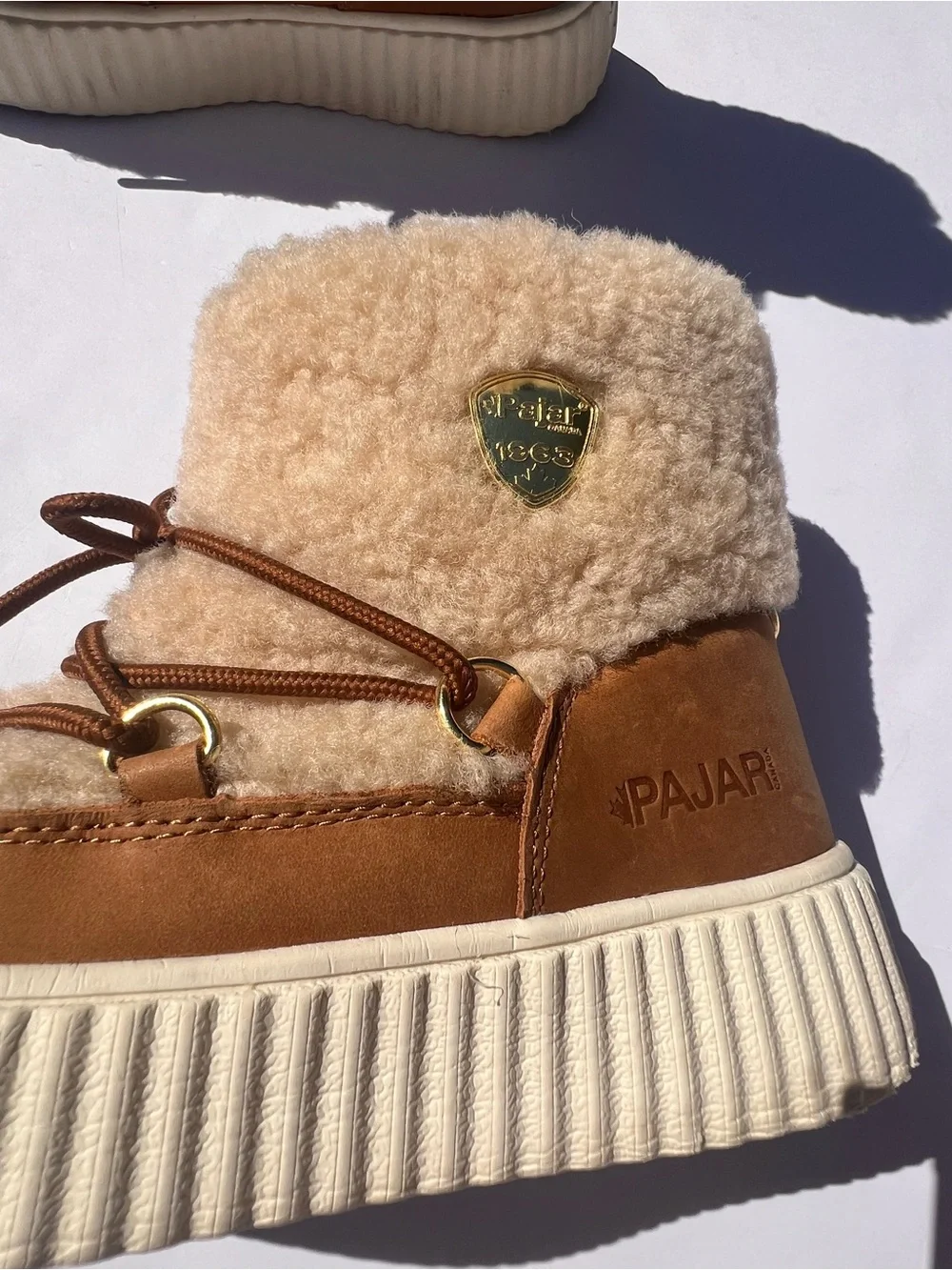 Pajar CANADA Ceria Sneaker Boot - Sherling Lined Bootie - in Cream & Tan Fur